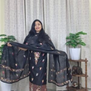 unstitched women pure chanderi 2pc suit with beautiful hand embroiedry suit set