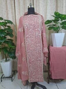 Lucknawi self Mul cotton earthy tone suit set