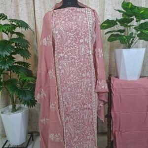 Lucknawi self Mul cotton earthy tone suit set